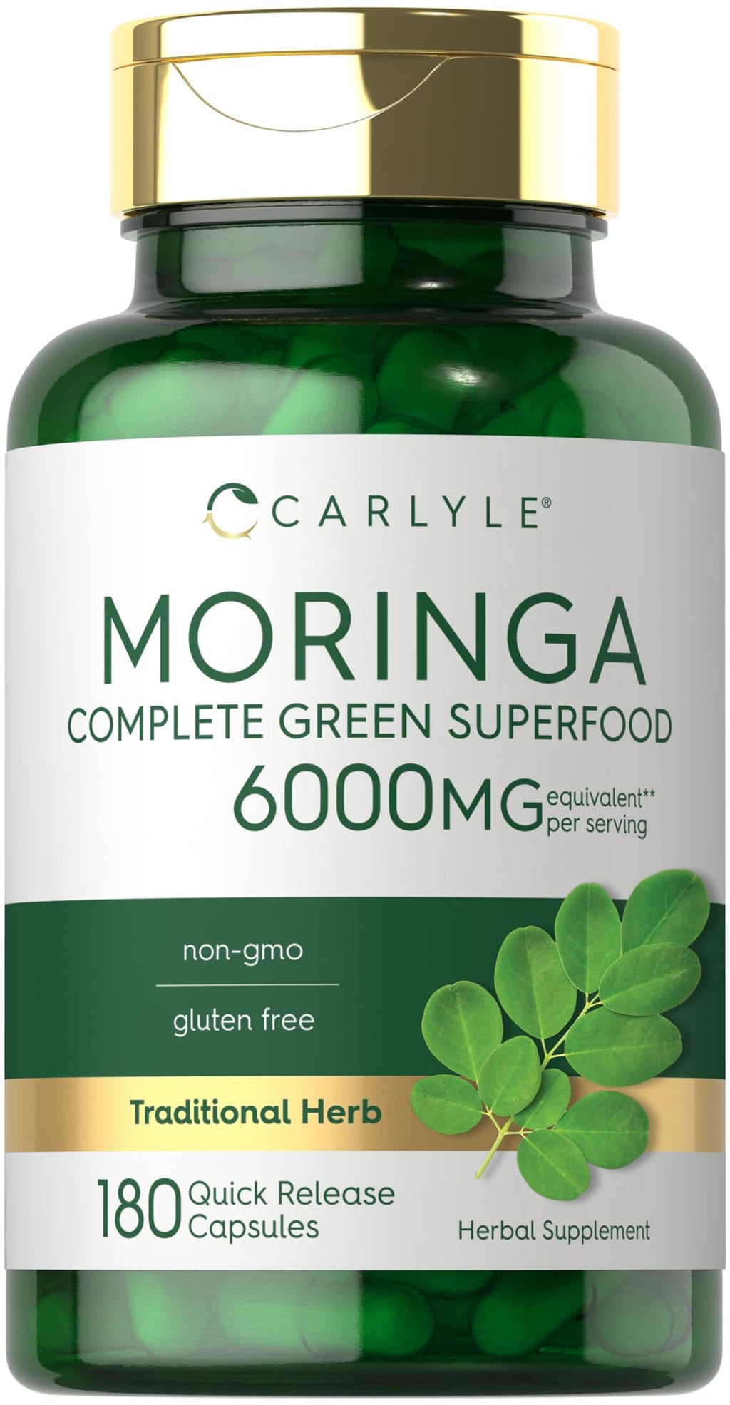Carlyle Moringa Oleifera Supplement | 180 Capsules | Complete Green Superfood for Women and Men | Non-GMO and Gluten Free - TrustMedUSA