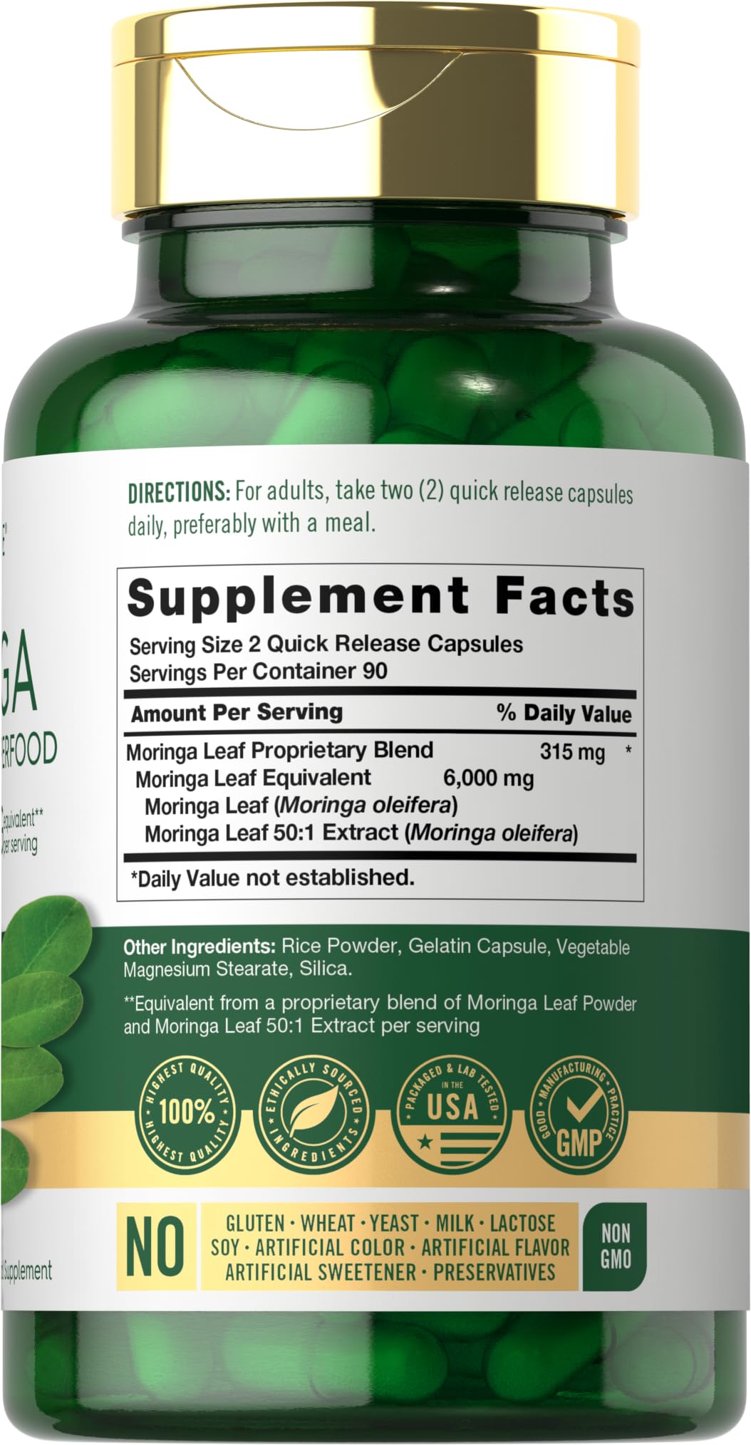 Carlyle Moringa Oleifera Supplement | 180 Capsules | Complete Green Superfood for Women and Men | Non-GMO and Gluten Free - TrustMedUSA