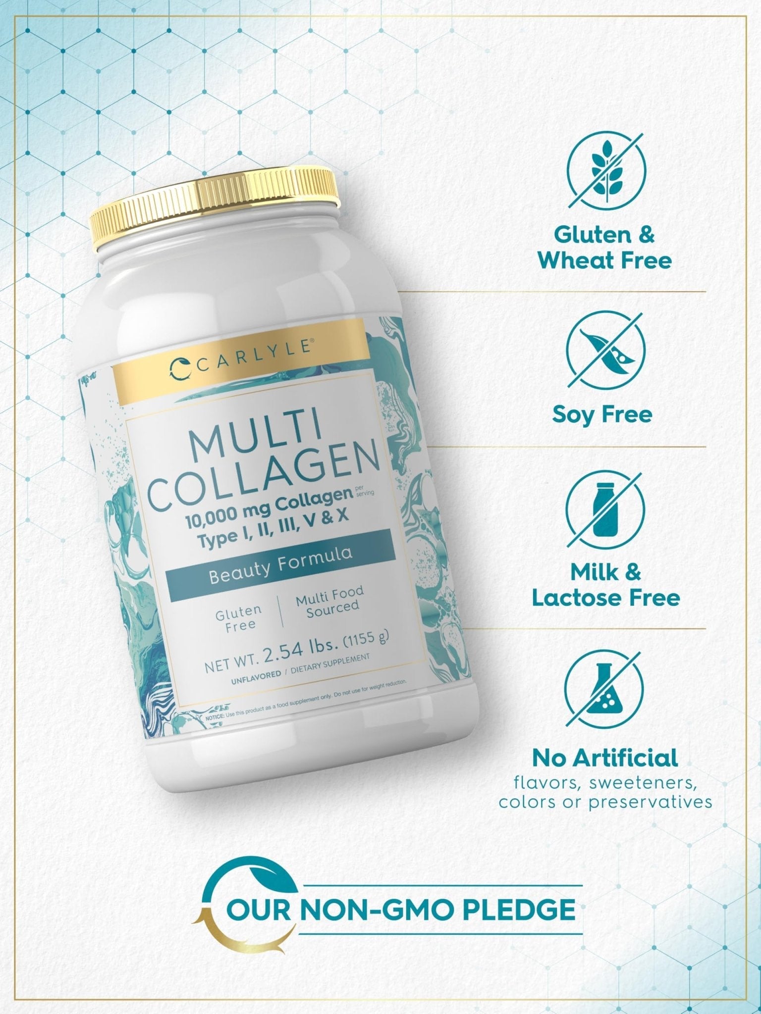 Carlyle Multi Collagen Peptides Powder 40 oz | Type I, II, III, V, X | Supplement Blend with Protein | Multi Food Sourced | Non-GMO, Gluten Free - Maple Wellness Supplements