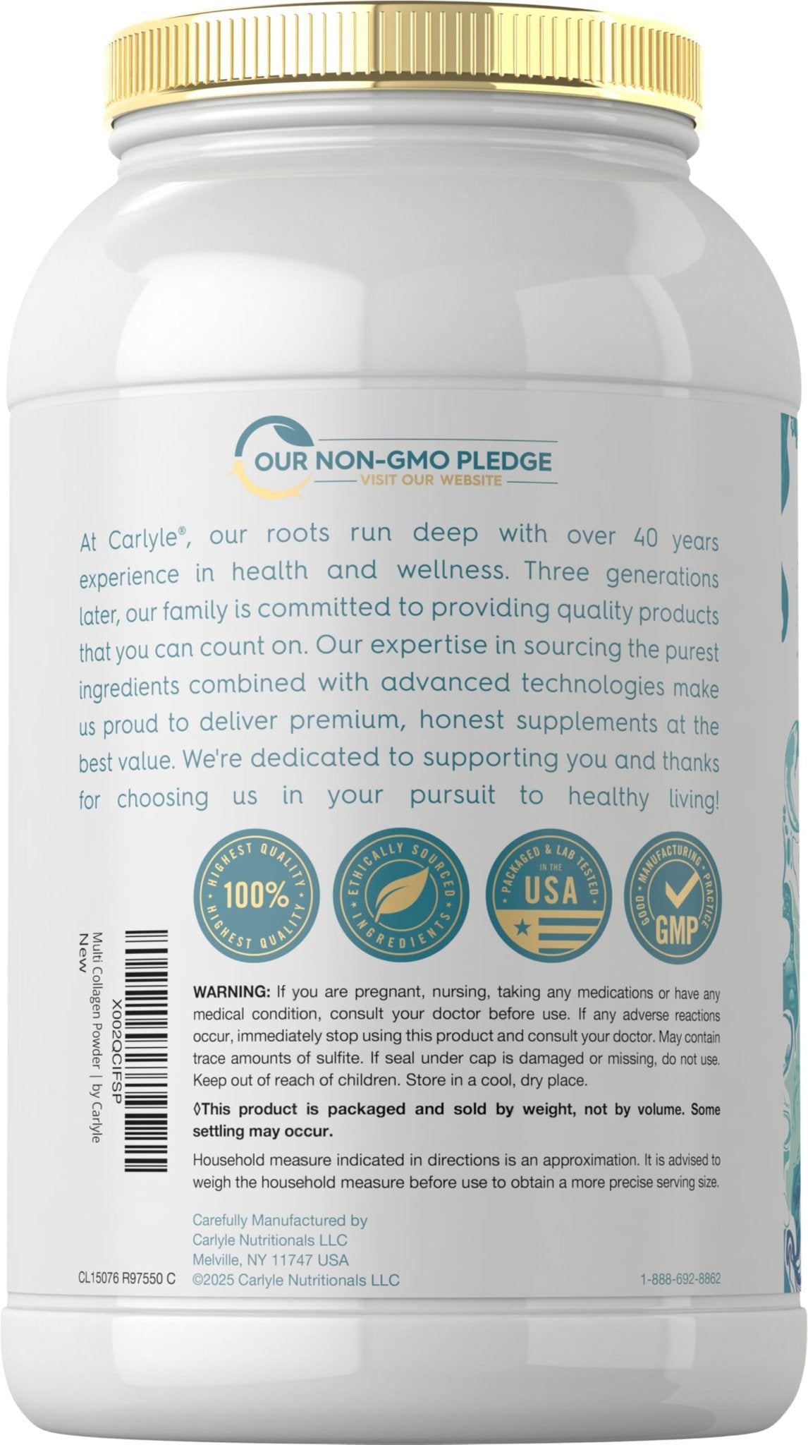 Carlyle Multi Collagen Peptides Powder 40 oz | Type I, II, III, V, X | Supplement Blend with Protein | Multi Food Sourced | Non-GMO, Gluten Free - Maple Wellness Supplements