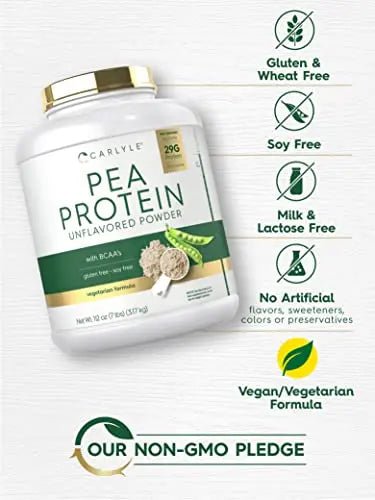 Carlyle Pea Protein Powder with BCAA'S 7lb | Unflavored | 29G Protein | Non-GMO, Gluten - TrustMedUSA