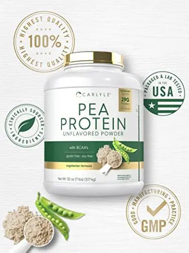 Carlyle Pea Protein Powder with BCAA'S 7lb | Unflavored | 29G Protein | Non-GMO, Gluten - TrustMedUSA