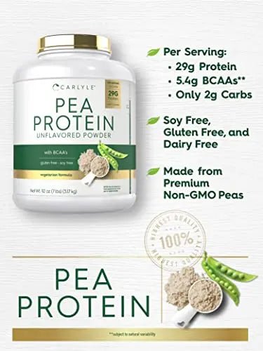 Carlyle Pea Protein Powder with BCAA'S 7lb | Unflavored | 29G Protein | Non-GMO, Gluten - TrustMedUSA