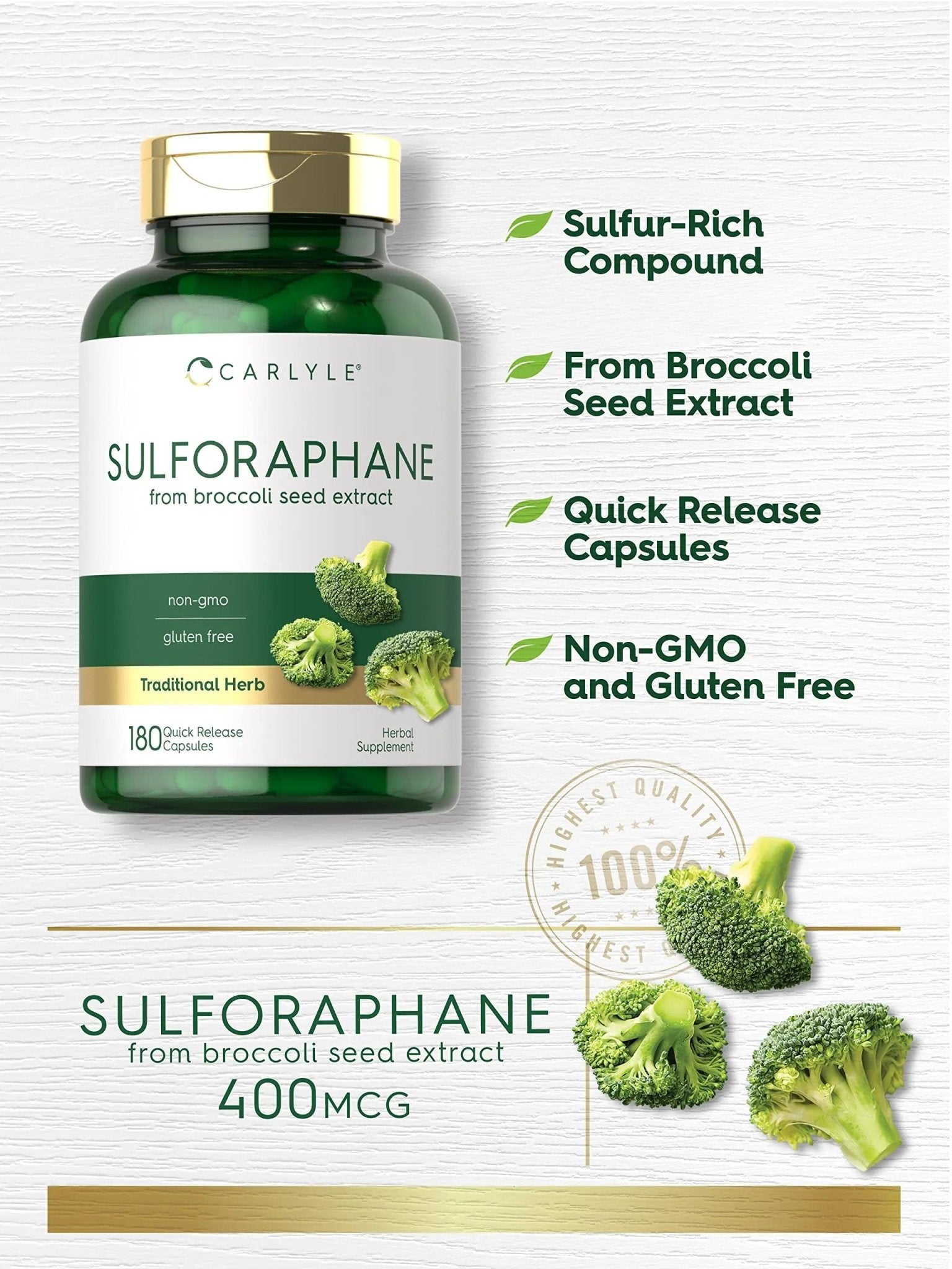 Carlyle Sulforaphane | from Broccoli Seed Extract | 180 Capsules | Traditional Herbal - TrustMedUSA