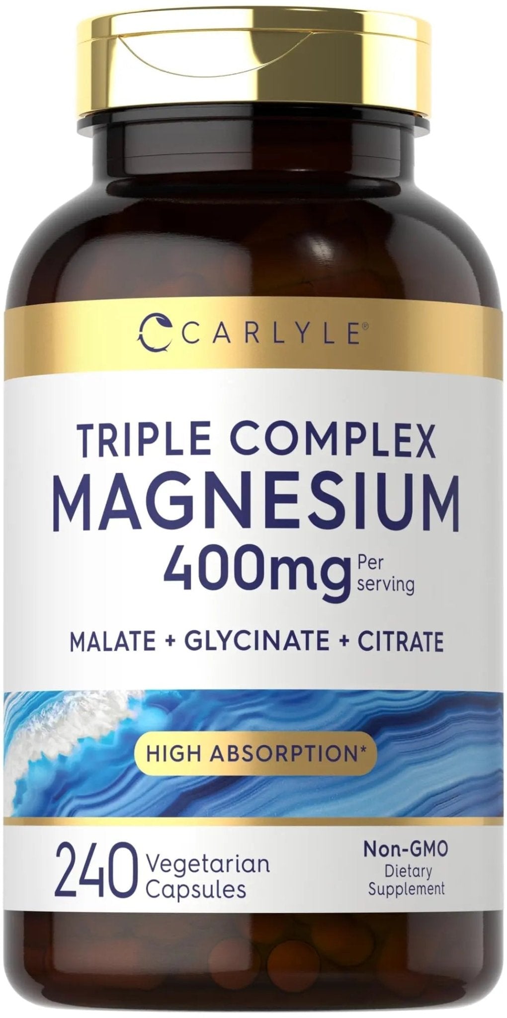 Carlyle Triple Magnesium Complex | 400 mg | 240 Capsules | Magnesium Malate, Glycinate & Citrate | Vegetarian, Non-GMO, and Gluten Free Supplement - TrustMedUSA