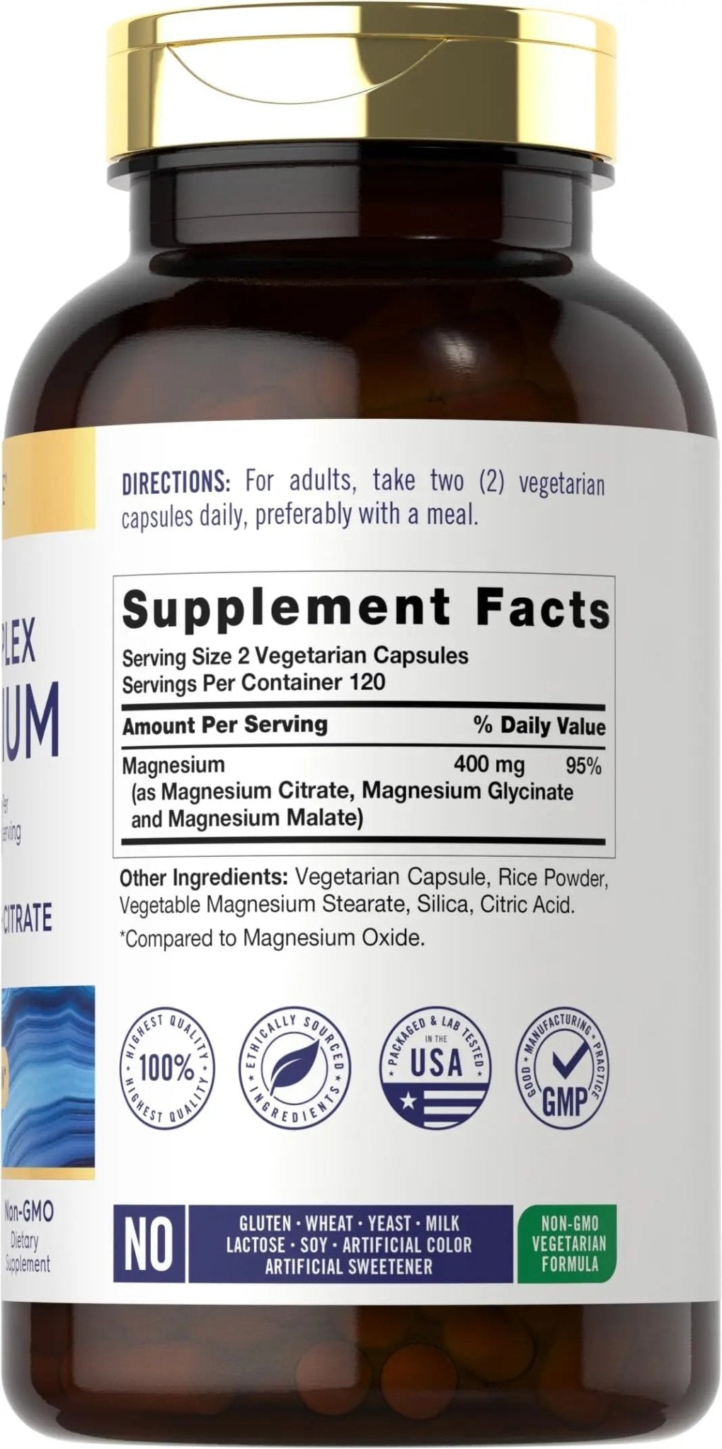 Carlyle Triple Magnesium Complex | 400 mg | 240 Capsules | Magnesium Malate, Glycinate & Citrate | Vegetarian, Non-GMO, and Gluten Free Supplement - TrustMedUSA