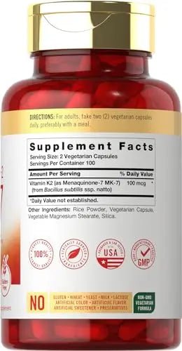 Carlyle Vitamin K2 MK7 100mcg | 200 Vegan Capsules | Menaquinone-7 Supplement - TrustMedUSA