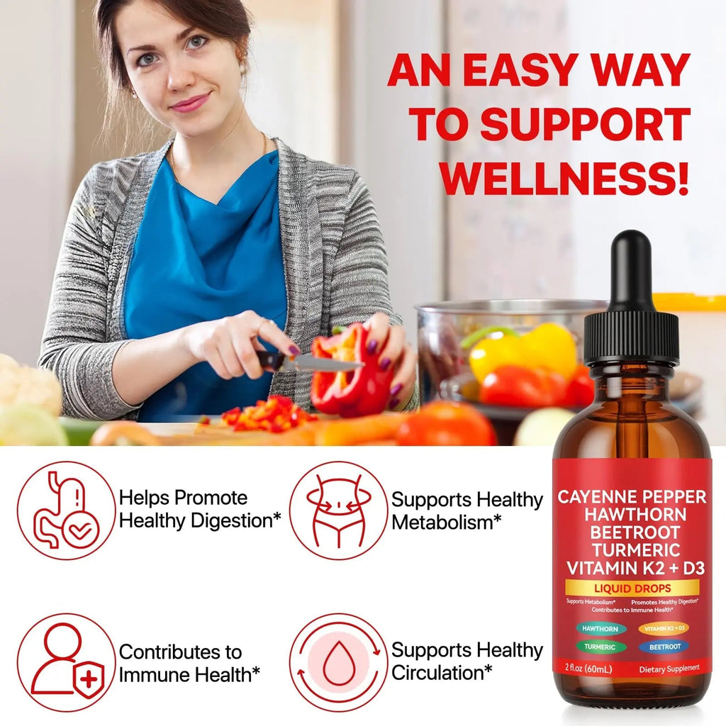 Cayenne Pepper Drops, Cayenne Pepper Extract with Herbal Blend - Includes Hawthorn, Beet Root & Turmeric (1Pack) - TrustMedUSA