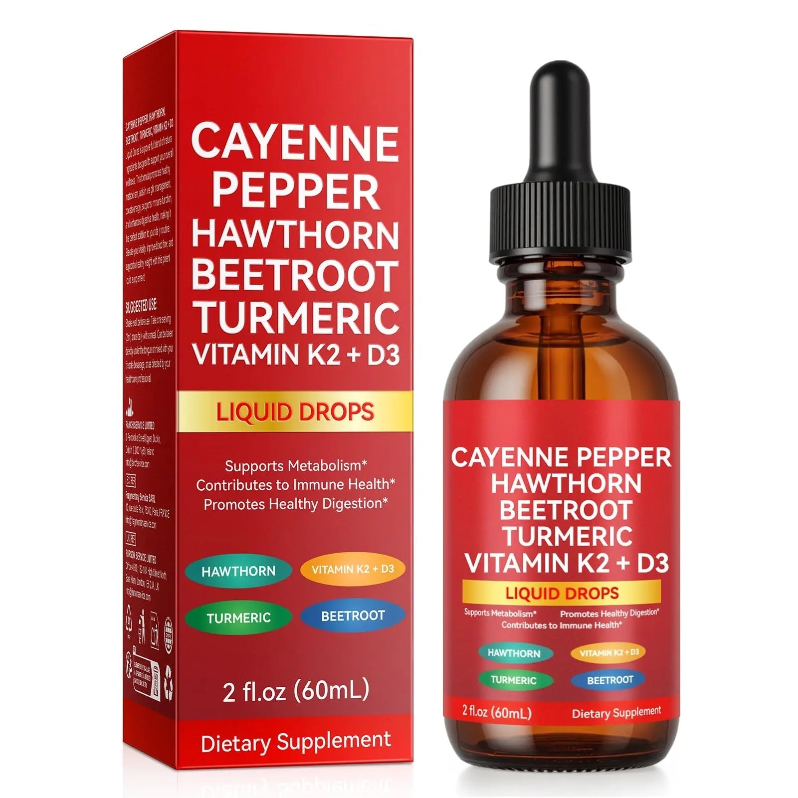 Cayenne Pepper Drops, Cayenne Pepper Extract with Herbal Blend - Includes Hawthorn, Beet Root & Turmeric (1Pack) - TrustMedUSA