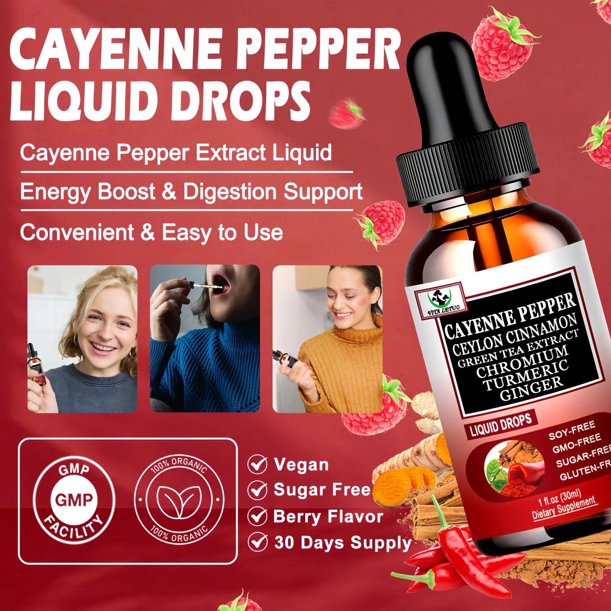 Cayenne Pepper Drops, High Absorption 6-in-1 Liquid Cayenne Pepper Supplement w/Ceylon Cinnamon, Green Tea Extract, Turmeric, Organic Liquid Drops Than Cayenne Capsules Powder - TrustMedUSA