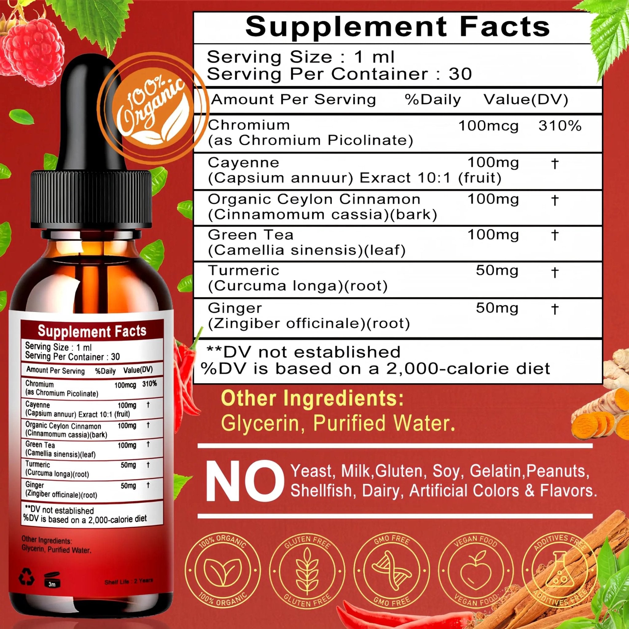 Cayenne Pepper Drops, High Absorption 6-in-1 Liquid Cayenne Pepper Supplement w/Ceylon Cinnamon, Green Tea Extract, Turmeric, Organic Liquid Drops Than Cayenne Capsules Powder - TrustMedUSA