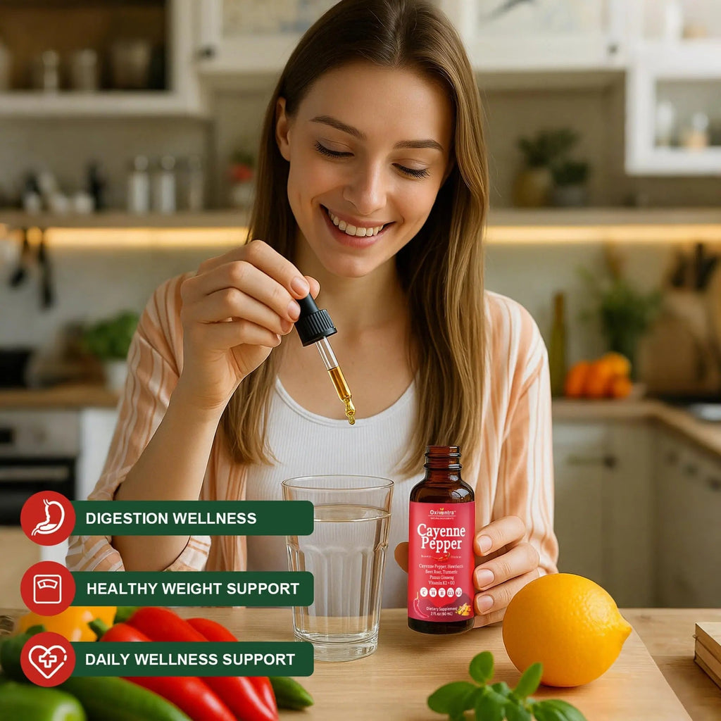 Cayenne Pepper Drops Liquid Supplement Smooth & Sweet Herbal Liquid + Hawthorn Berry, Vitamin D3 K2 Beet Root Powder, Ceylon Cinnamon, Turmeric Curcumin, Organic Panax Ginseng - 2fl oz - TrustMedUSA