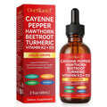 Cayenne Pepper Drops Supplement Liquid, Blend of Hawthorn Berry, Beetroot, Turmeric, VIT K2+D3, Daily Health Boost (2oz) - TrustMedUSA