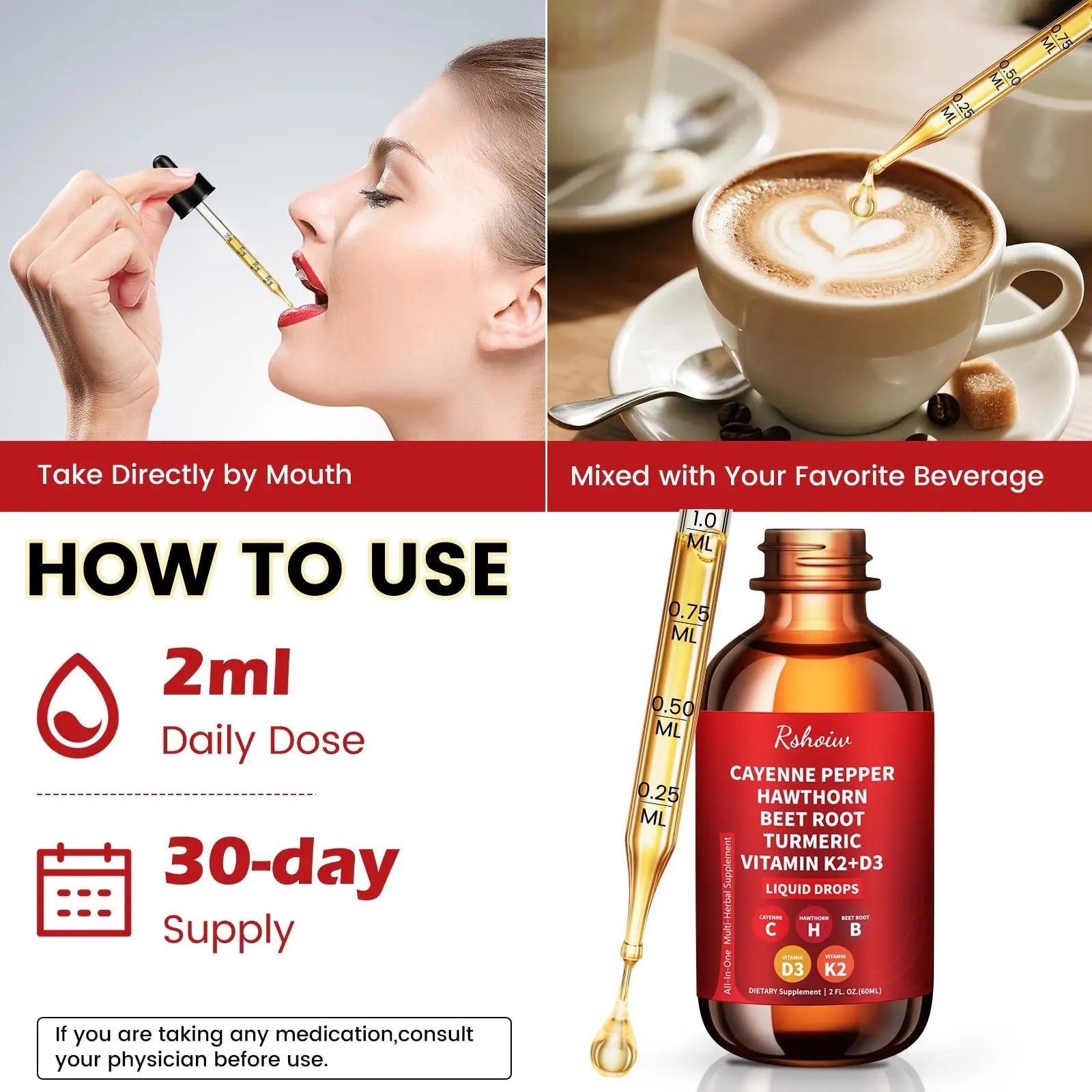 Cayenne Pepper Drops Supplement Liquid with Hawthorn Berry, Vitamin D3 K2, Turmeric Curcumin, Beet Root, Ceylon Cinnamon Vegan- Friendly - 60ml - TrustMedUSA
