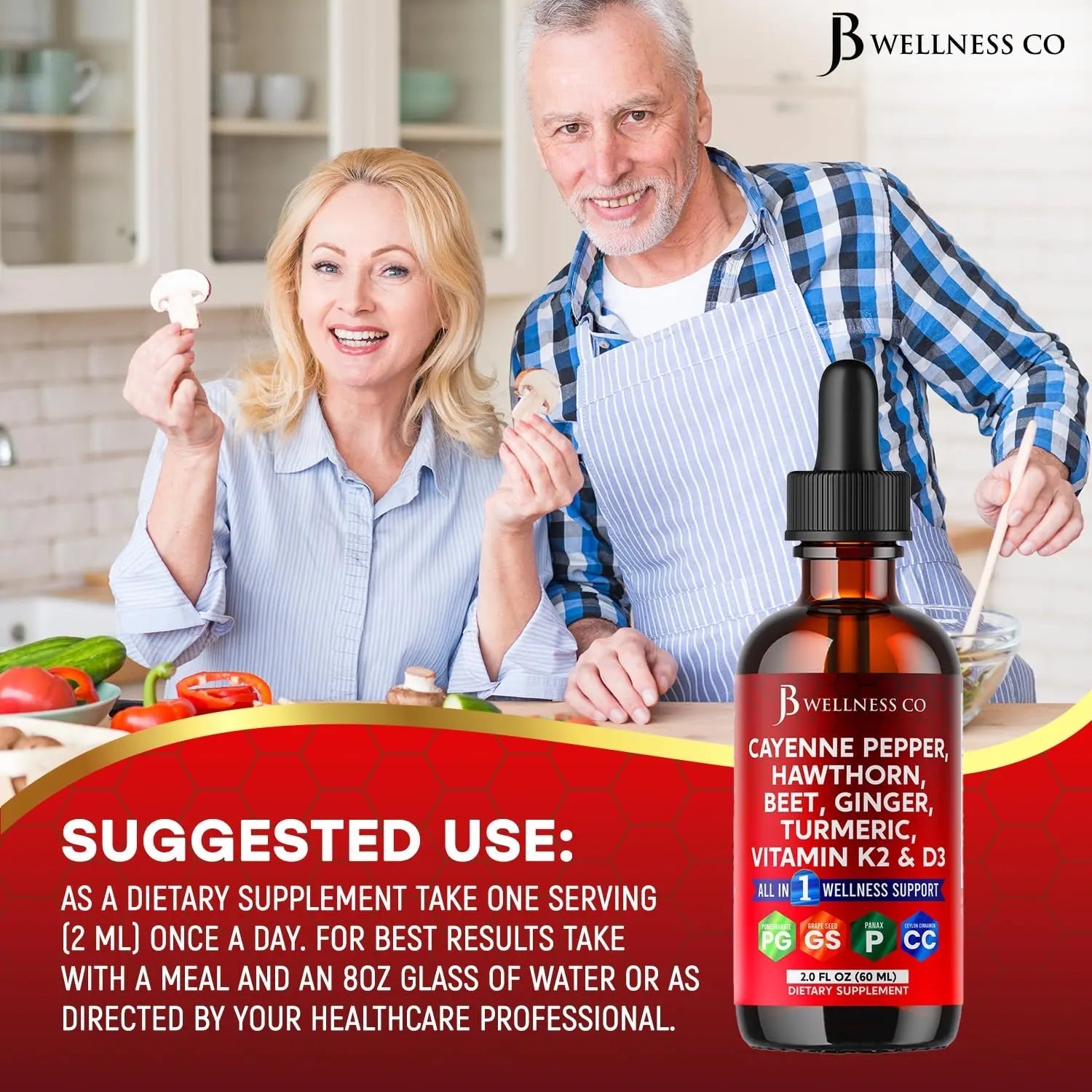 Cayenne Pepper Supplement Liquid Drops + Hawthorn Berry, Vitamin D3 K2 Beet Root Powder, Ceylon Cinnamon, Turmeric Curcumin, Organic Panax Ginseng - 4oz - TrustMedUSA