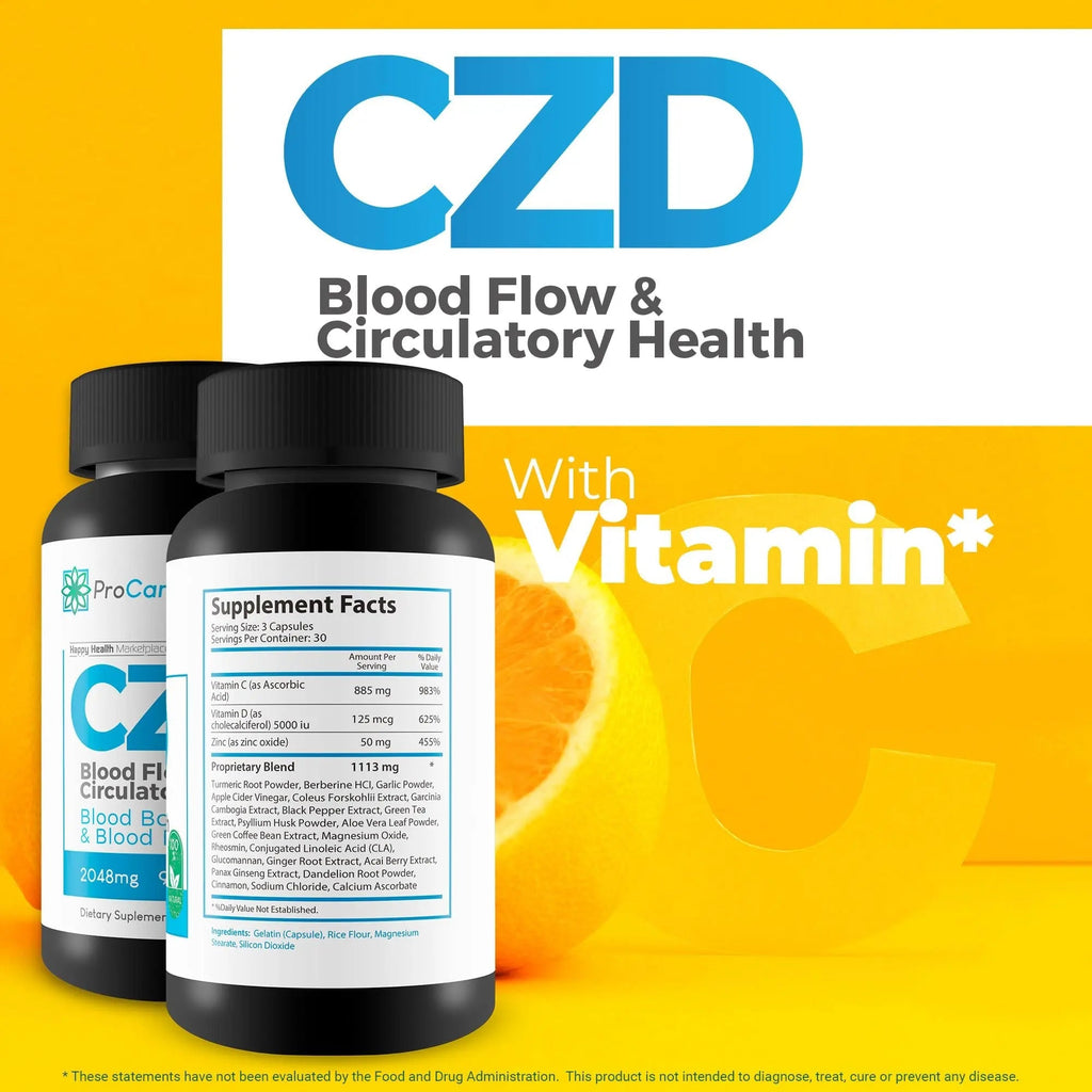CDZ Supplement Vitamin C D and Zinc Plus Herbs - Our Best Vitamin C D Zinc Blood Booster for Blood Balance & Blood Flow - C Z D Blood Flow & Circulatory Health - Pro Canna Labs Gummies Capsules - TrustMedUSA