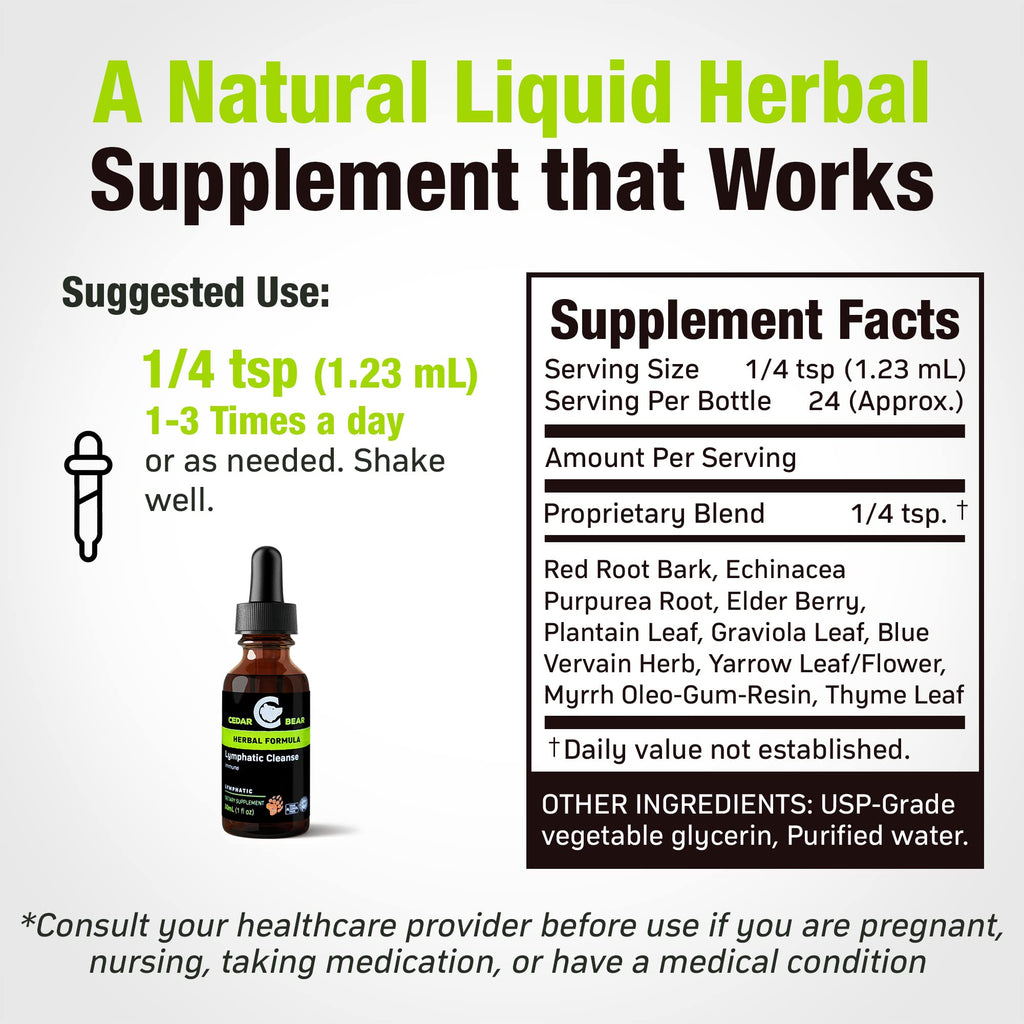 Cedar Bear - Lymphatic Cleanse Immune Support Supplement, Alcohol-Free Lymphatic Drainage Drops with Immune-Enhancing Natural Herbs, Liquid Herbal Supplements, 1 fl oz - Maple Wellness Supplements