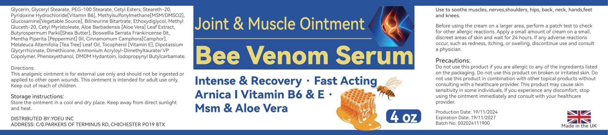 Cedonivor Bee Venom Joint and Bone Cream, Bee Venom Joint Relief Cream Joint Care for Knee, Neck, Back, Hands, Feet Moisturizer - TrustMedUSA
