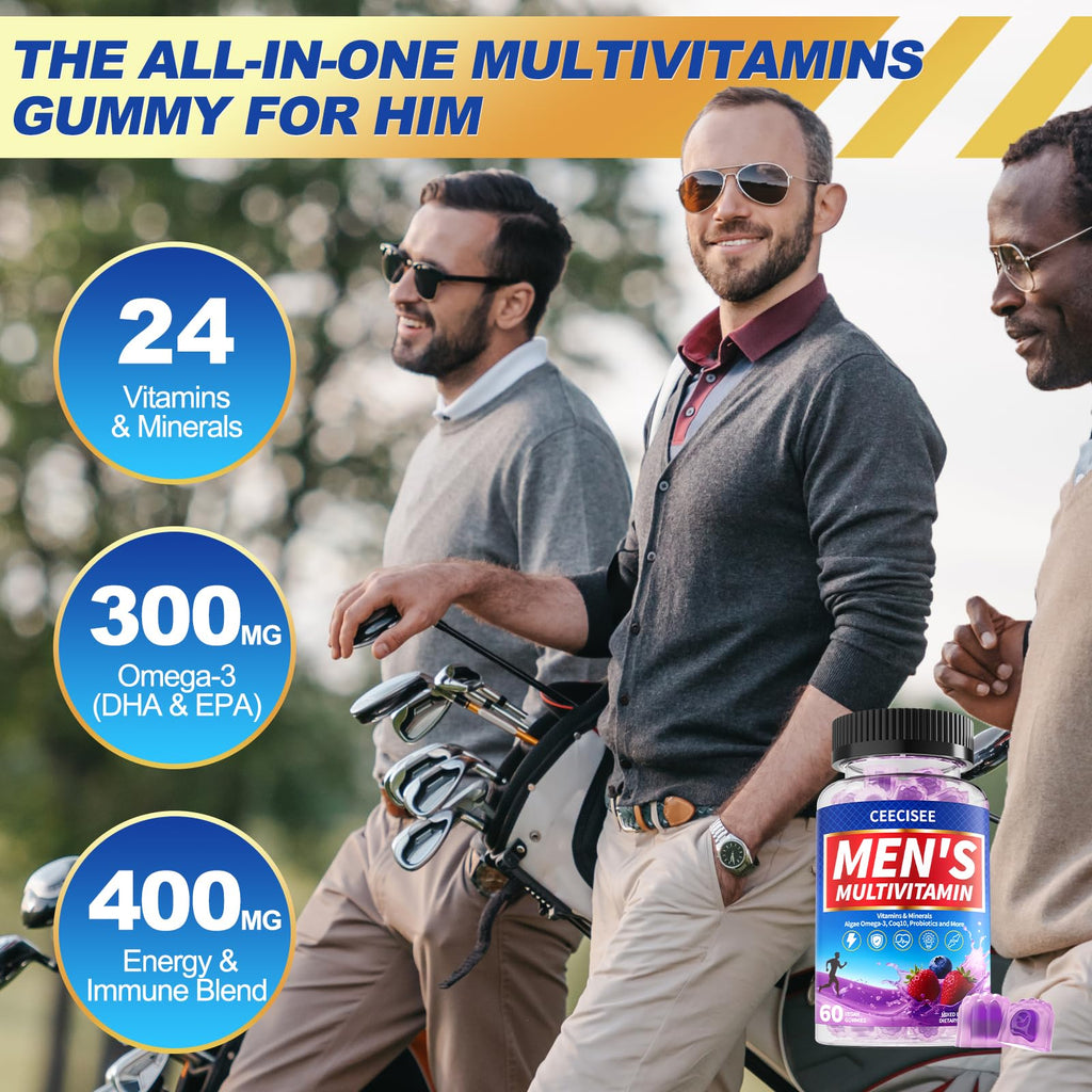 Ceecisee Men’s Methylated Multivitamin Gummies: Chewable Multivitamins Mens Gummy with Omega Probiotic Magnesium Zinc Vitamins B12 D3 - No Iron Daily Supplement Support Energy Immune for Men(120Count) - TrustMedUSA