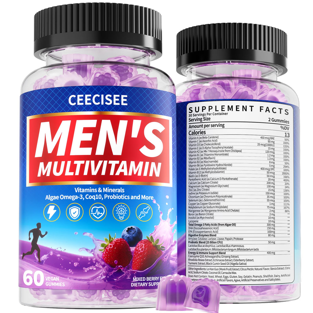 Ceecisee Men’s Methylated Multivitamin Gummies: Chewable Multivitamins Mens Gummy with Omega Probiotic Magnesium Zinc Vitamins B12 D3 - No Iron Daily Supplement Support Energy Immune for Men(120Count) - TrustMedUSA
