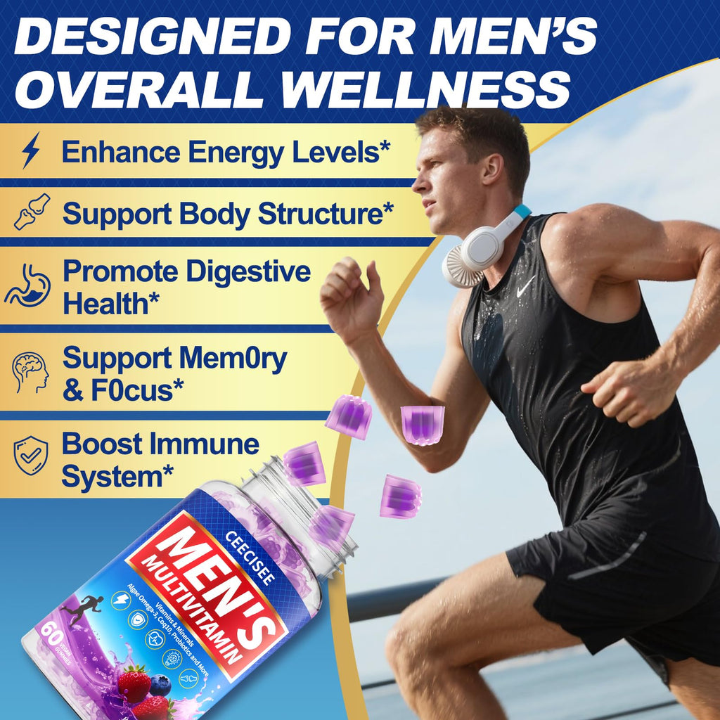 Ceecisee Men’s Methylated Multivitamin Gummies: Chewable Multivitamins Mens Gummy with Omega Probiotic Magnesium Zinc Vitamins B12 D3 - No Iron Daily Supplement Support Energy Immune for Men(120Count) - TrustMedUSA