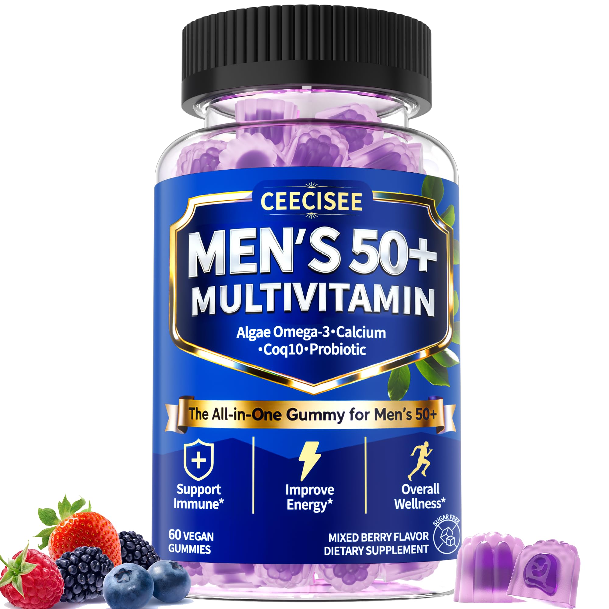 Ceecisee Methylated Multivitamin for Men Over 50: Daily Mens Multivitamins Gummies with Omega Probiotic Magnesium Zinc Vitamins D3 B12 - Energy Immune Support No Iron Vitamins Gummy for Men(60Count) - TrustMedUSA