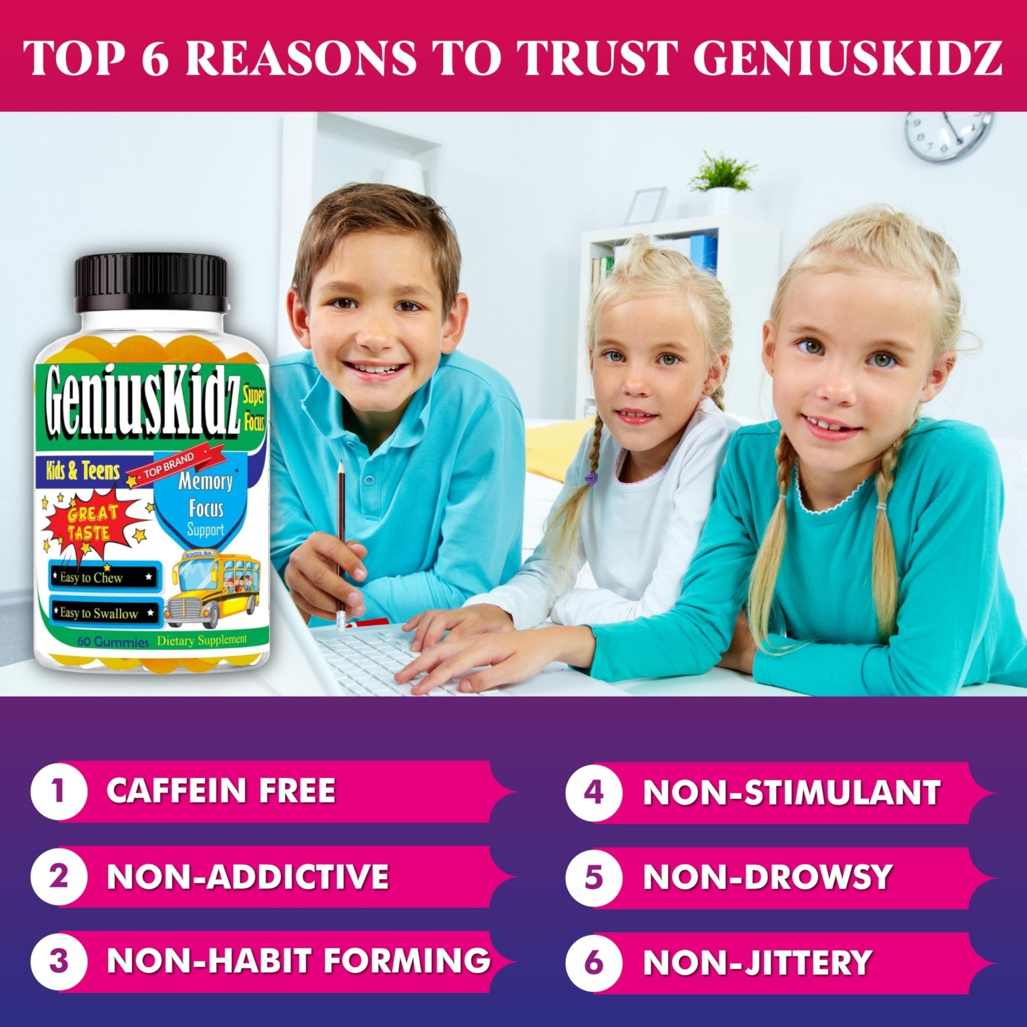 Celebrity Lifestyle Product Brain Support Focus Supplement for Kid and Teens Omega 3 Gummy Vitamin Memory and Attention, Brain Booster, Kid Focus Attention Supplement(1 Bottle) DHA 60ct - TrustMedUSA