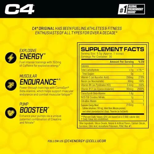 Cellucor C4 Original Pre Workout Powder Frozen Bombsicle Sugar Free Preworkout - TrustMedUSA