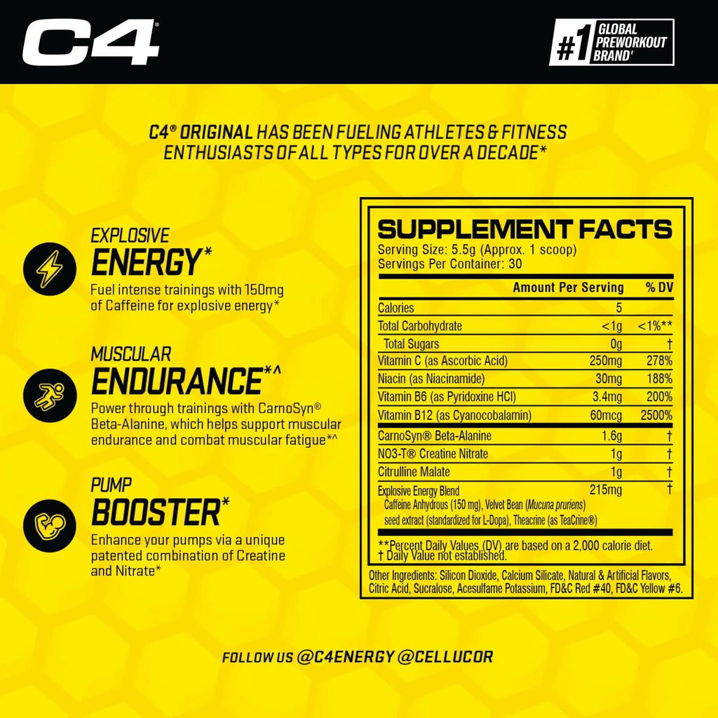 Cellucor C4 Original Pre Workout Powder Strawberry Watermelon Ice Sugar Free Preworkou - TrustMedUSA