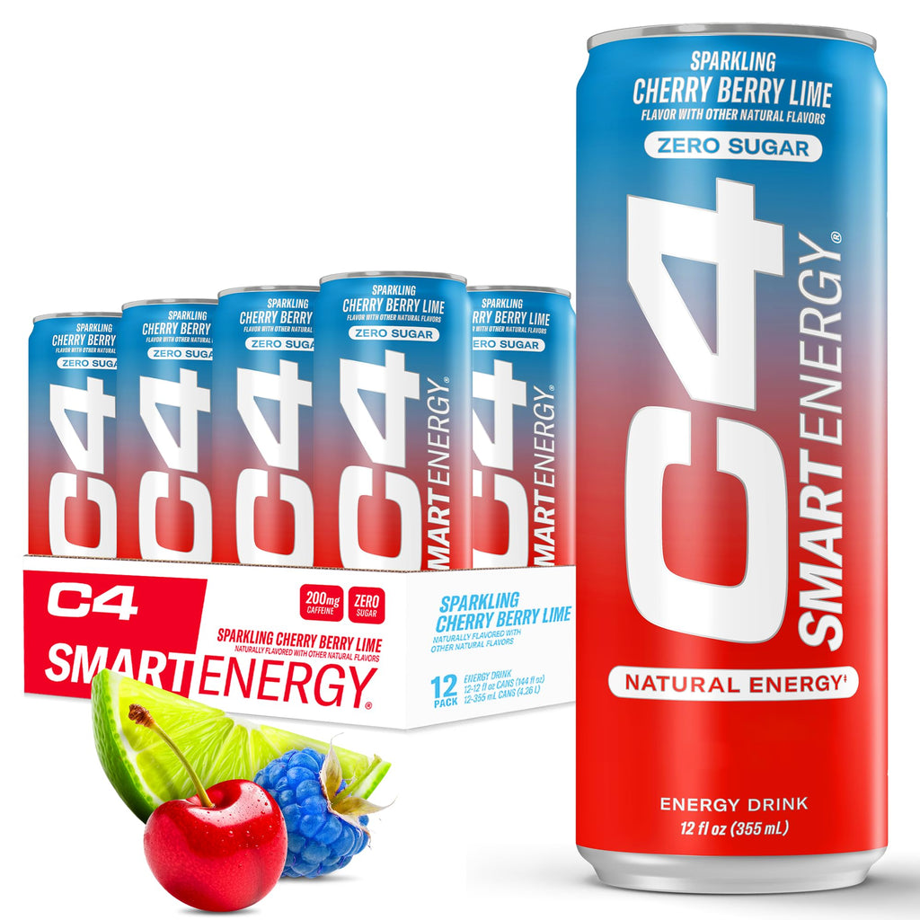 Cellucor C4 Smart Energy Drink - Sugar Free Performance Fuel & Nootropic Brain Booster, Coffee Substitute or Alternative | Cherry Berry Lime 12 Oz - 12 Pack - TrustMedUSA
