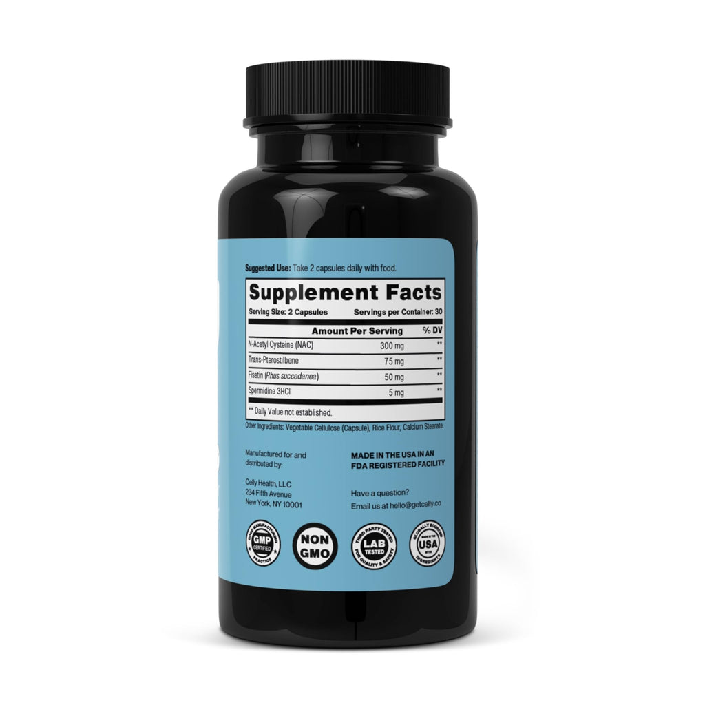 Celly Autophagy Activator | Longevity Supplement for Cellular Nutrition and Healthy Aging | Promotes Cell Renewal with Spermidine, Pterostilbene, Fisetin, and NAC | Made in USA & 3rd Party Tested - TrustMedUSA