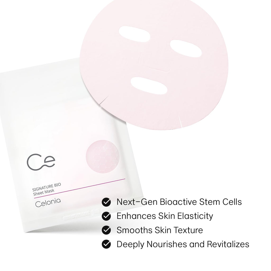 CELONIA Signature Bio Facial Sheet Mask, Stem Cell Deep Hydrating Face Mask, Anti Aging Treatment For Healthy Glowing Skin, Minimize Pores, Reduce Fine Line, Boost elasticity, Correct Redness 5 Count - Maple Wellness Supplements