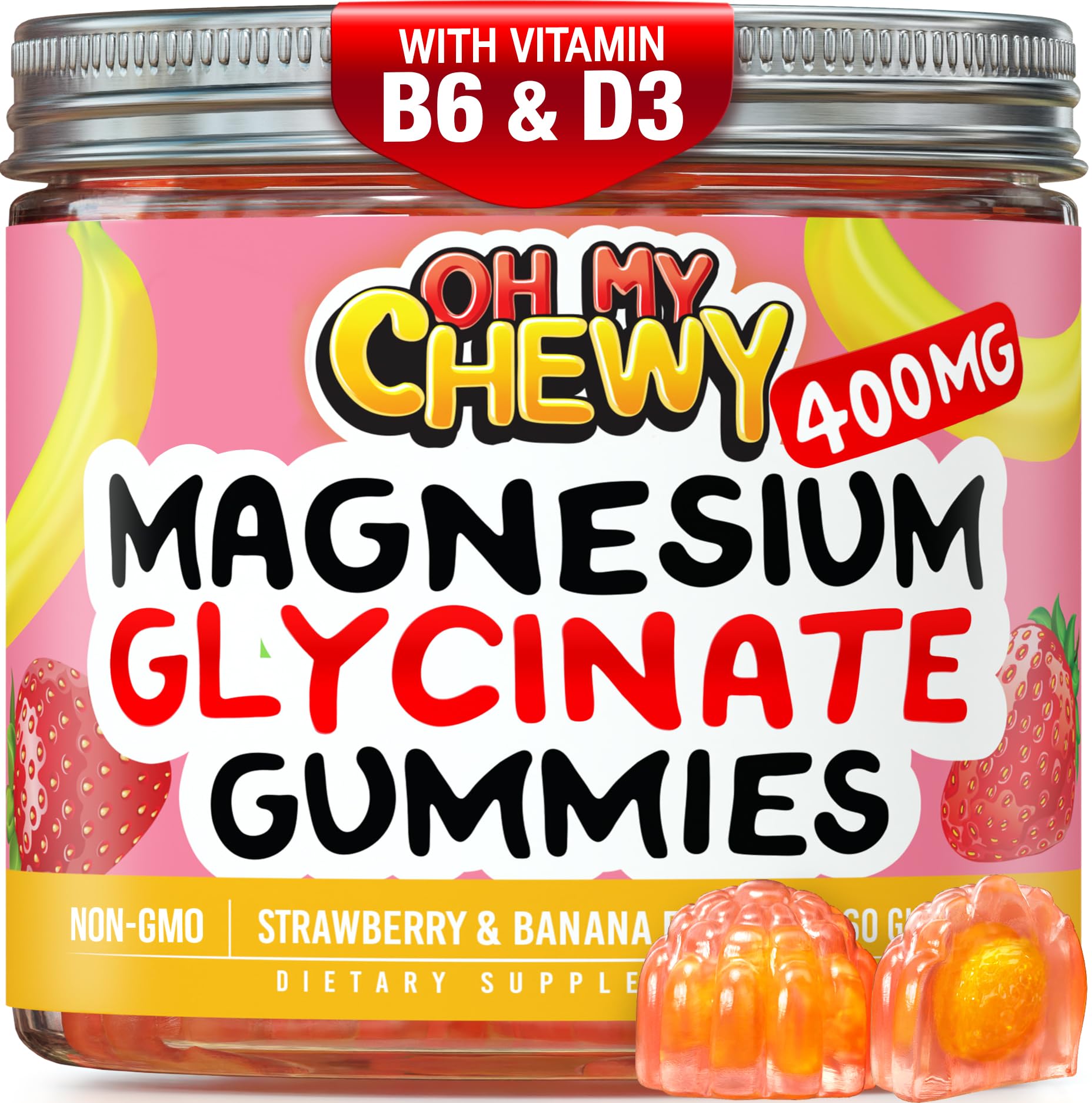 Center-Filled Magnesium Glycinate Gummies 400MG - High Absorption for Kids, Teens & Adults - Supplement for Sleep, Calm & Muscle Relaxation with B6 & D3 - TrustMedUSA
