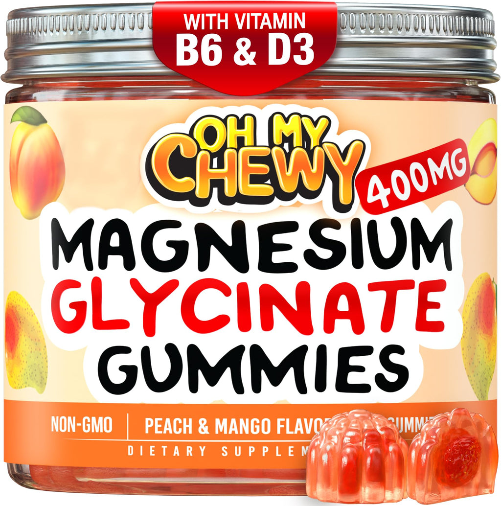 Center-Filled Magnesium Glycinate Gummies 400MG - High Absorption for Kids, Teens & Adults - Supplement for Sleep, Calm & Muscle Relaxation with B6 & D3 - Gluten Free & Vegan Friendly - 60 Count - TrustMedUSA