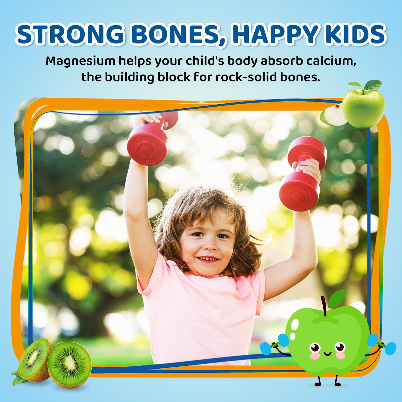 Center-Filled Magnesium Gummies for Kids 300MG - Magnesium Glycinate Gummies with L-theanine, Omega-3, Vitamin B6, D for Kids & Adults, Supplement for Sleep, Calm & Muscle Relaxation - Apple & Kiwi - TrustMedUSA