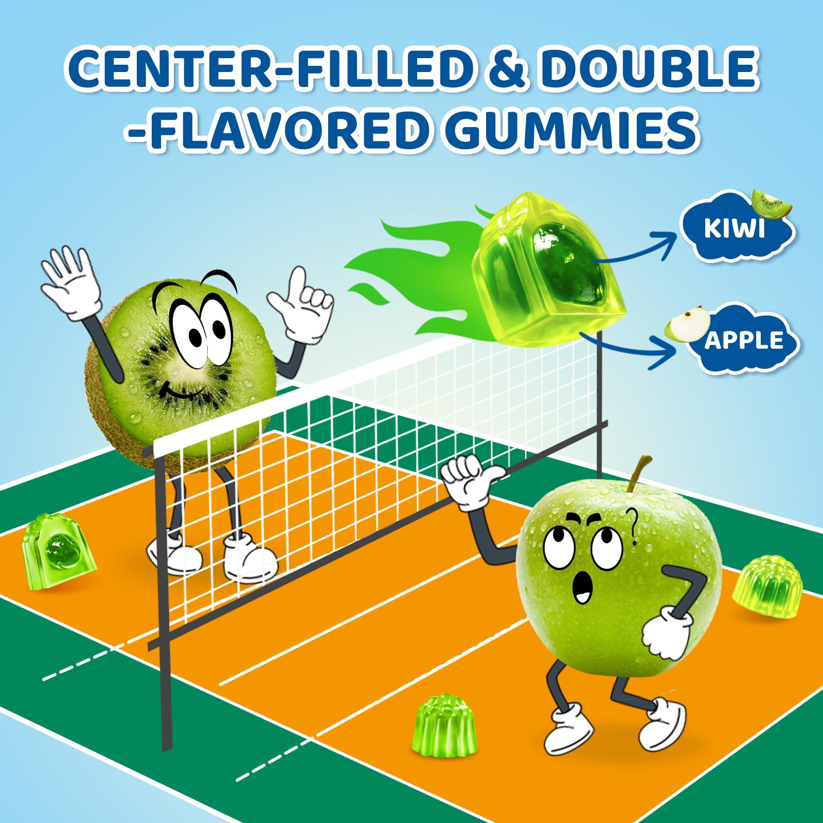 Center-Filled Magnesium Gummies for Kids 300MG - Magnesium Glycinate Gummies with L-theanine, Omega-3, Vitamin B6, D for Kids & Adults, Supplement for Sleep, Calm & Muscle Relaxation - Apple & Kiwi - TrustMedUSA