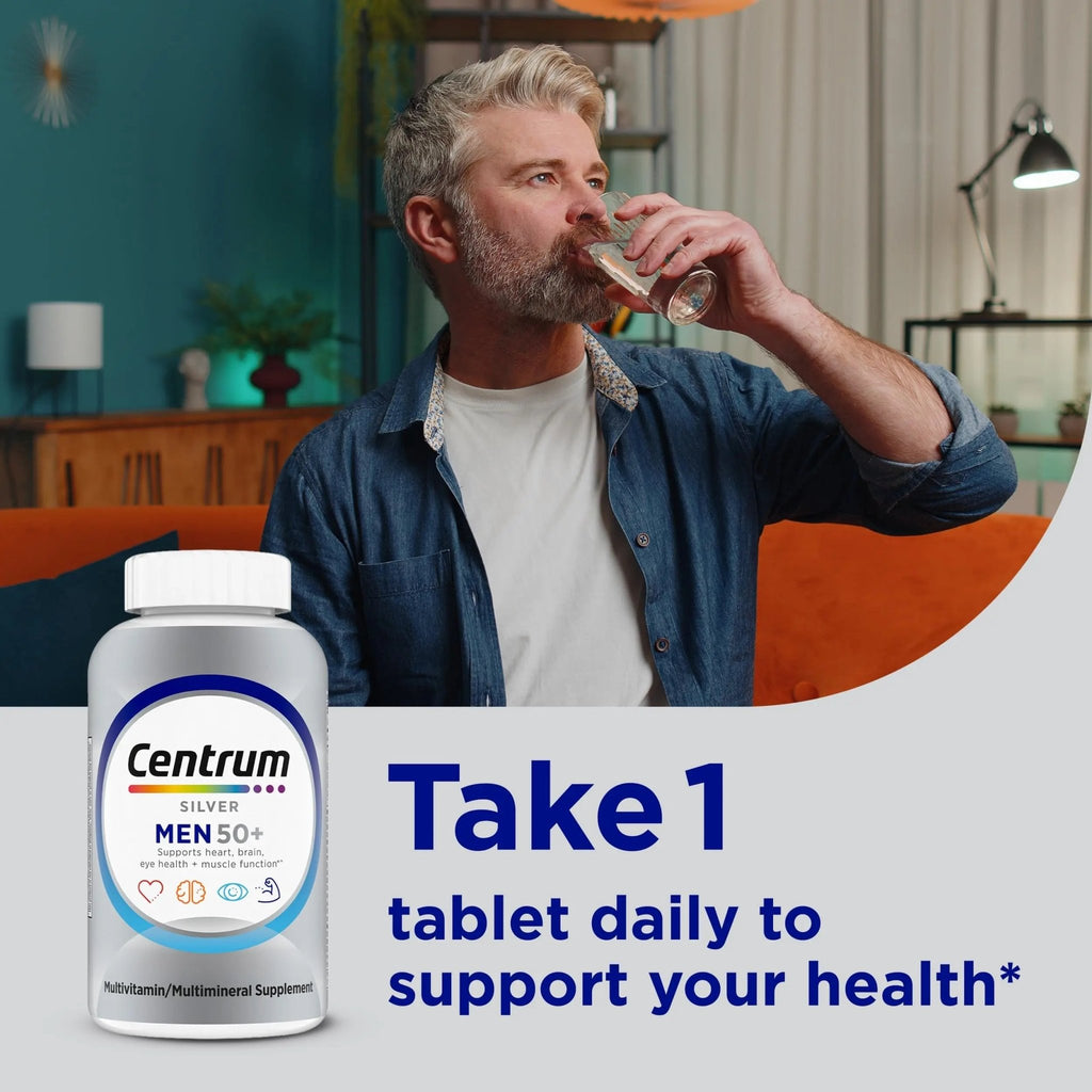Centrum Silver Men's 50+ Multivitamin with Vitamin D3, B-Vitamins, Zinc for Memory and Cognition - 200 Tablets - TrustMedUSA