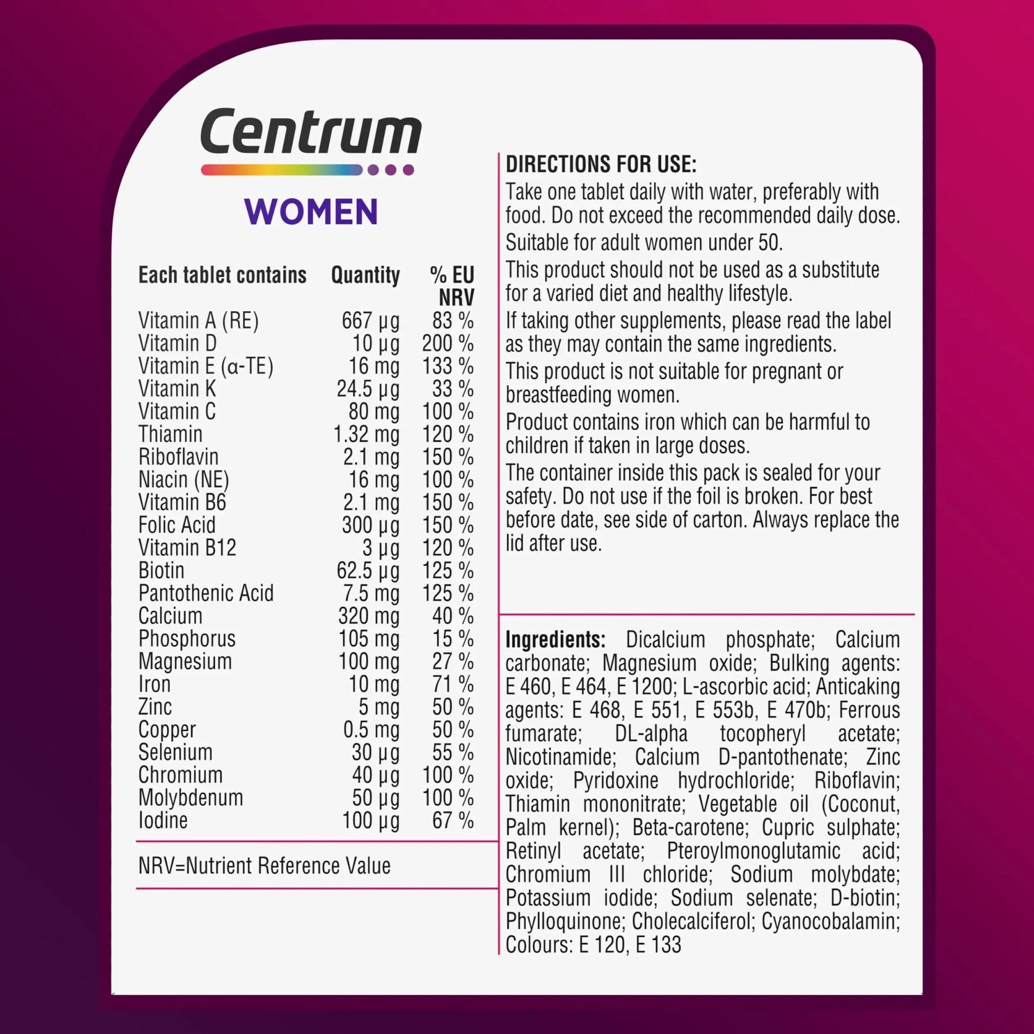 Centrum Women Tablets Multivitamin & Mineral Supplements, with 23 essential nutrients - TrustMedUSA