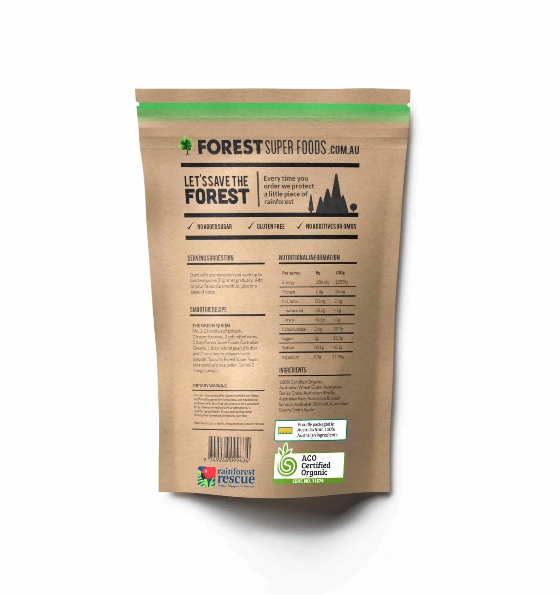 Certified Organic Australian Greens Whole Food Blend | 7 Incredible Whole Foods | No fillers or additives - TrustMedUSA