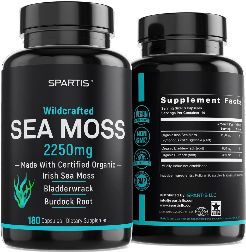 Certified Organic Sea Moss Capsules 2250mg Wildcrafted Irish Sea Moss Burdock Root - TrustMedUSA
