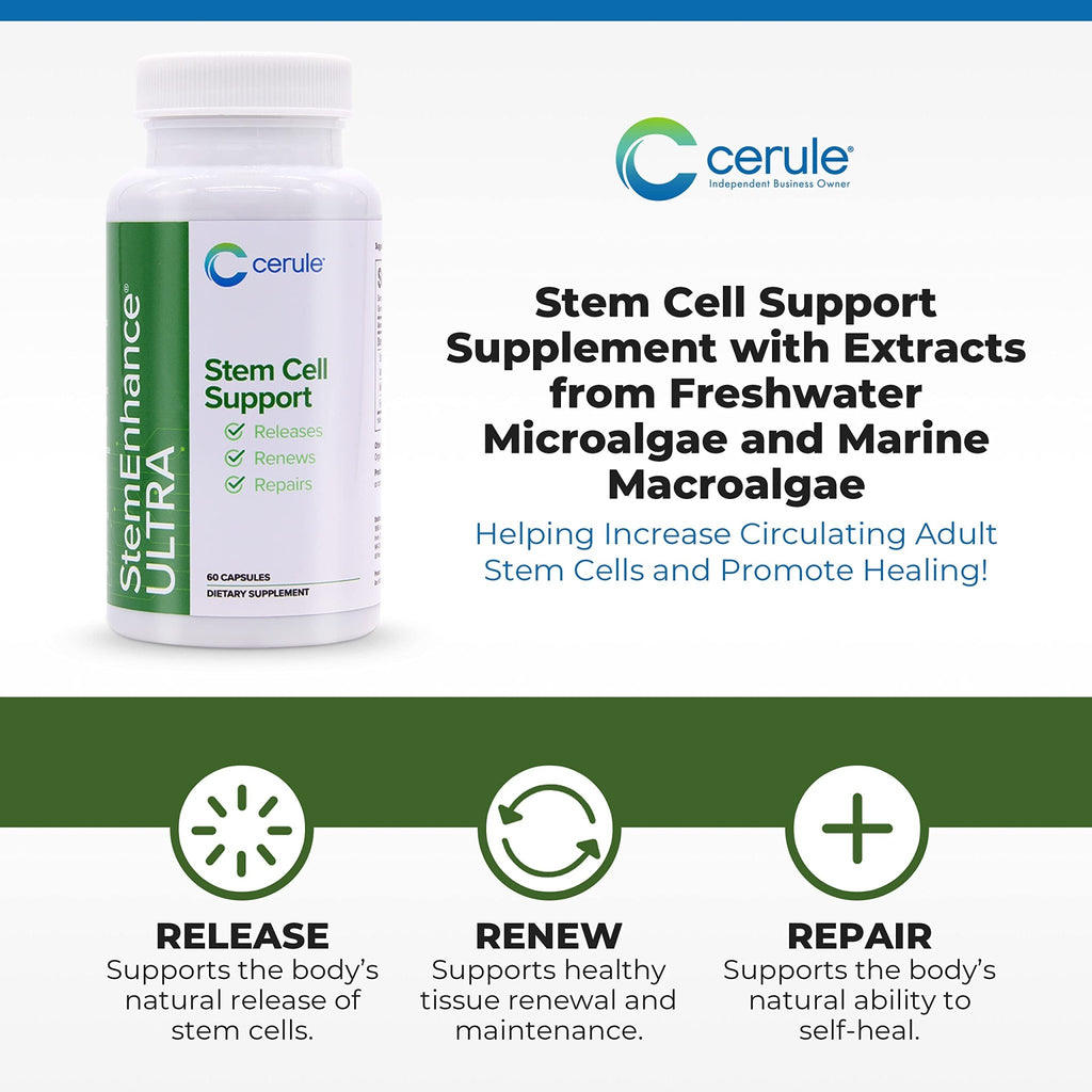 Cerule StemEnhance Ultra Natural Stem Cell Support Supplement – Freshwater Microalgae and Marine Macroalgae Extracts for Cellular Renewal, Immune Function, Energy, and Tissue Recovery – 60 Capsules - TrustMedUSA