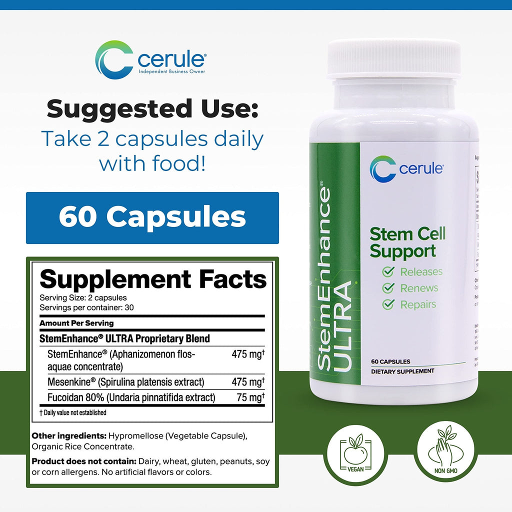 Cerule StemEnhance Ultra Natural Stem Cell Support Supplement – Freshwater Microalgae and Marine Macroalgae Extracts for Cellular Renewal, Immune Function, Energy, and Tissue Recovery – 60 Capsules - TrustMedUSA