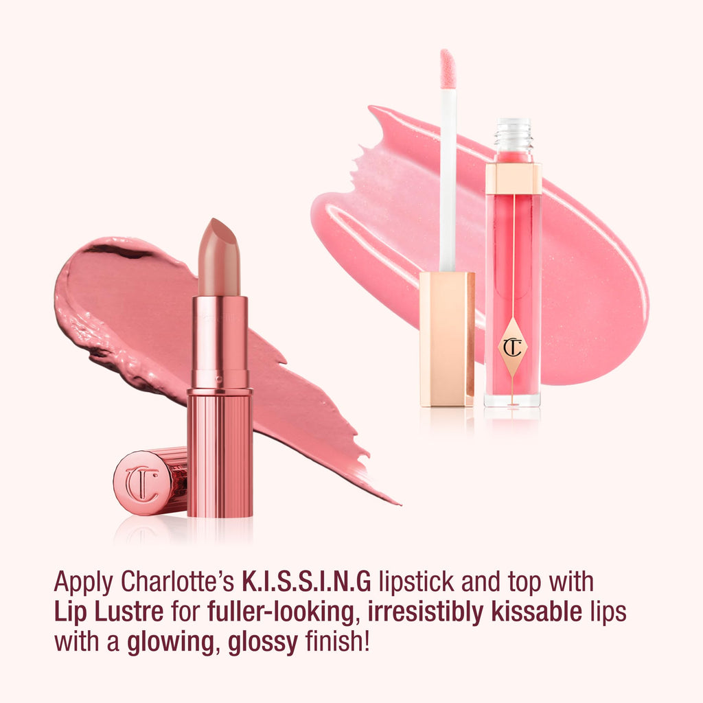 Charlotte Tilbury Icon Baby Lip Duo Kit - Mini K.I.S.S.I.N.G Satin Shimmer Lipstick & Full Size Hall of Fame High Shine Gloss Set - Hydrating Long Lasting Makeup Duo for On-the-Go Glossy Shine - Maple Wellness Supplements