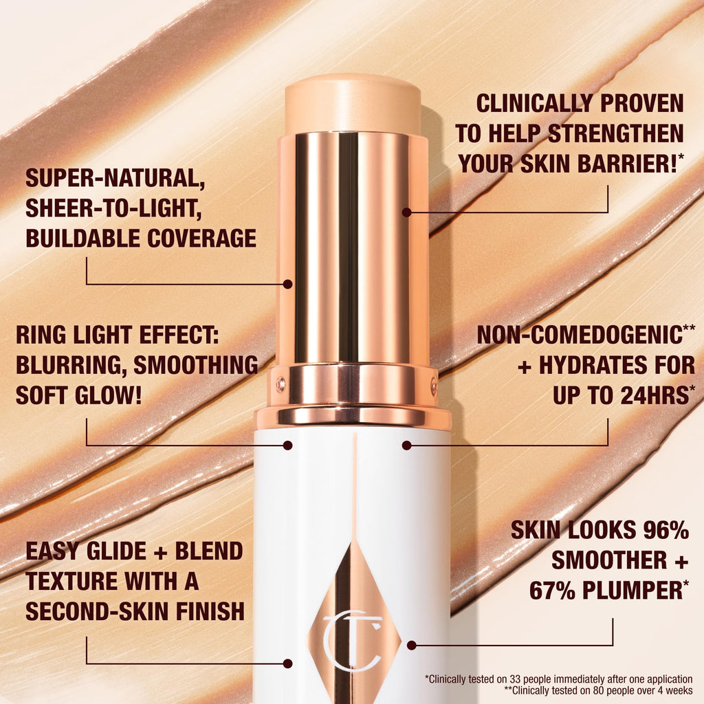Charlotte Tilbury Unreal Skin Tint & Sheer Glow Hydrating Foundation Stick - Cream Foundation Makeup with Sheer-to-Light Coverage & a Buildable Formula - Blurring, Smoothing & Nourishing - 3 Fair - TrustMedUSA