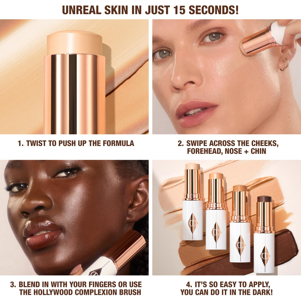 Charlotte Tilbury Unreal Skin Tint & Sheer Glow Hydrating Foundation Stick - Cream Foundation Makeup with Sheer-to-Light Coverage & a Buildable Formula - Blurring, Smoothing & Nourishing - 3 Fair - TrustMedUSA