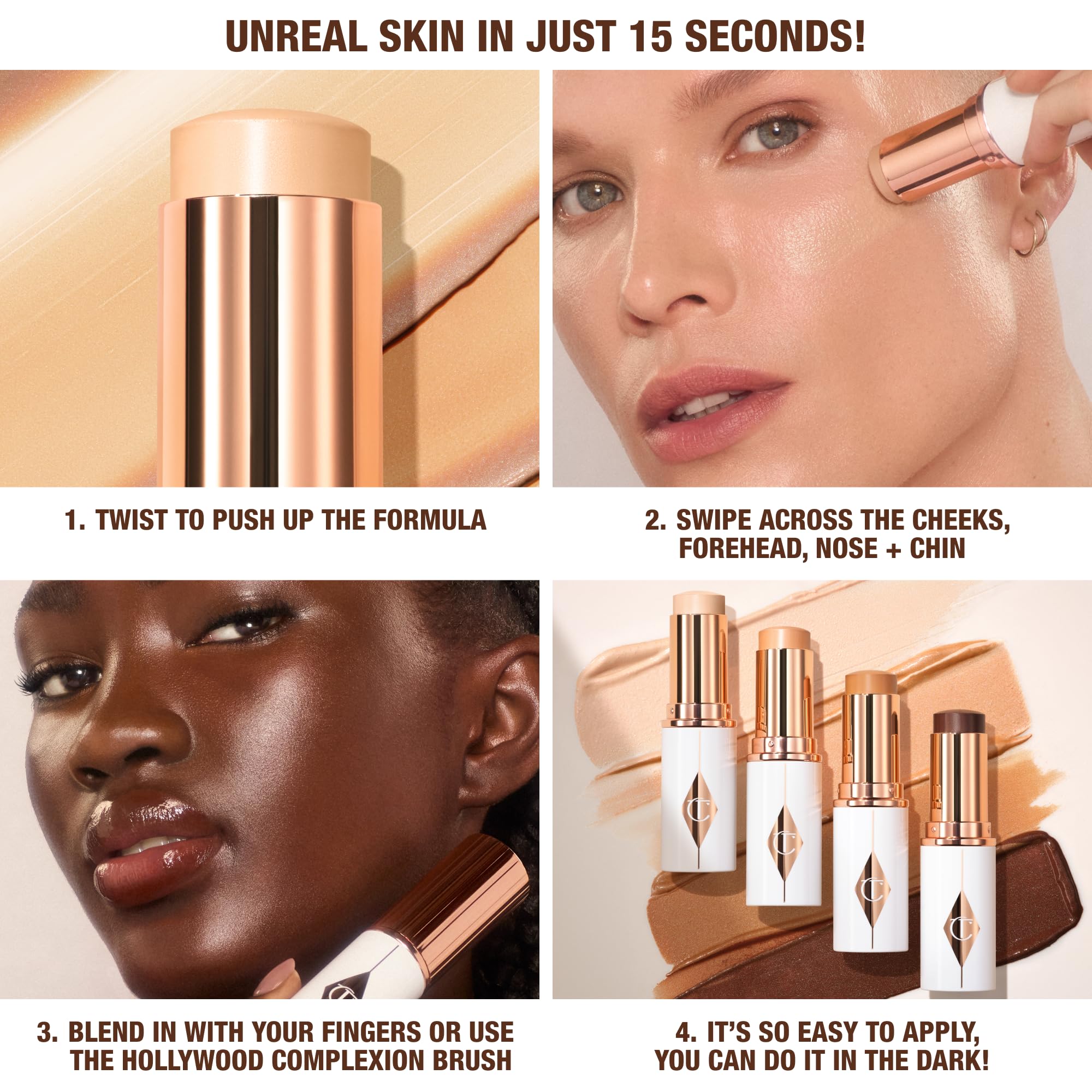 Charlotte Tilbury Unreal Skin Tint & Sheer Glow Hydrating Foundation Stick - Cream Foundation Makeup with Sheer-to-Light Coverage & a Buildable Formula - Blurring, Smoothing & Nourishing - 3 Fair - TrustMedUSA