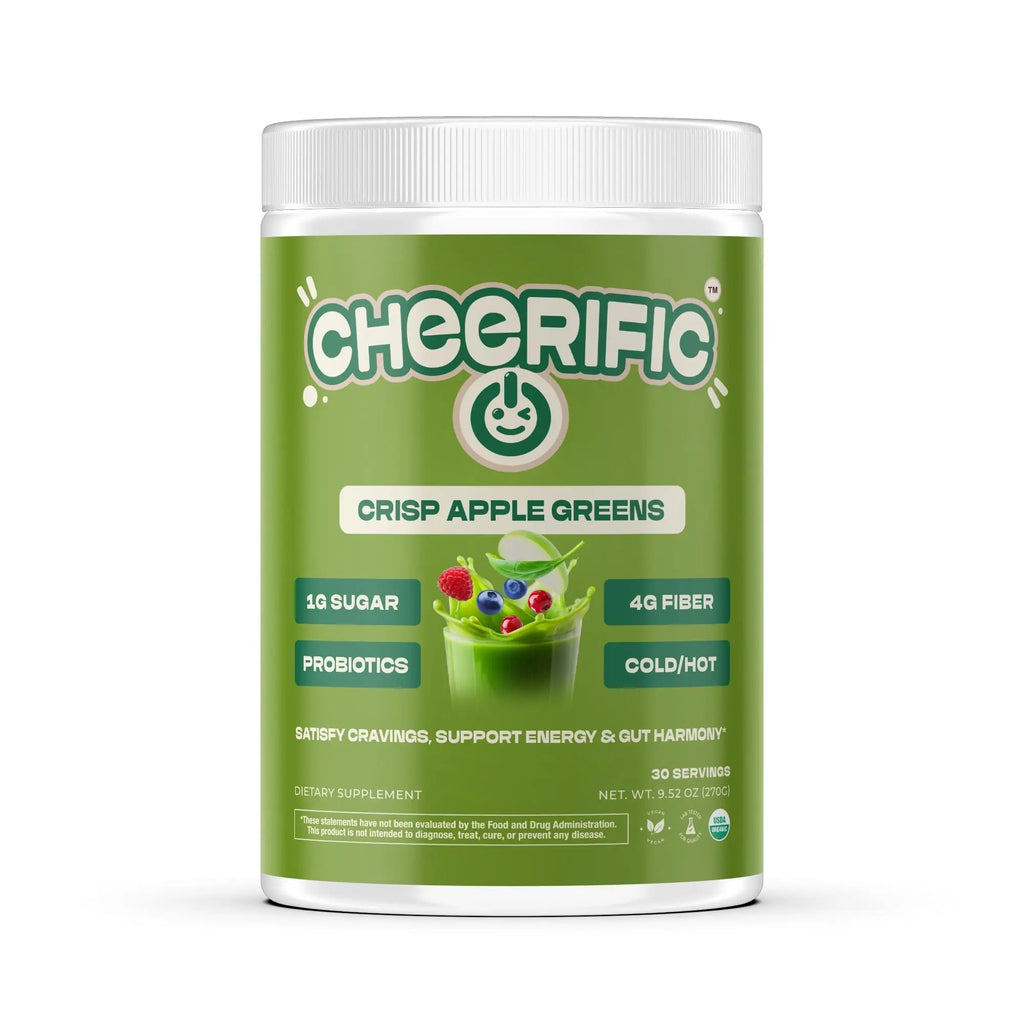 Cheerific Crisp Apple Greens Superfood Powder - 20+ Organic Superfoods + Prebiotic & Probiotics + More - Keto Friendly - Supports Positive Mood, Gut Health - Vegan, Gluten Free, Non-GMO - 30 Day - TrustMedUSA