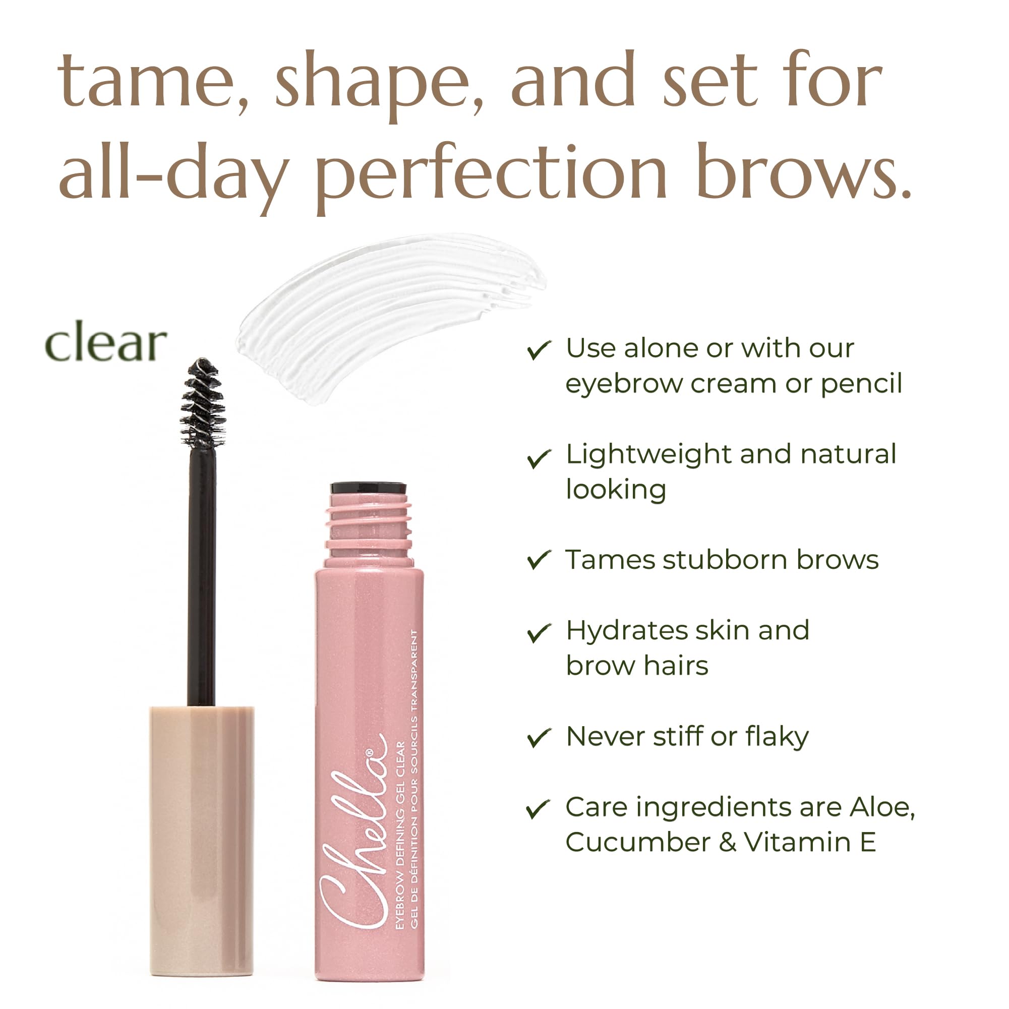 Chella Eyebrow Gel, Defining Clear Eyebrow Gel - Lightweight Formula for Natural, Long Lasting Makeup - Vegan, Cruelty Free, Paraben Free, Gluten Free - TrustMedUSA