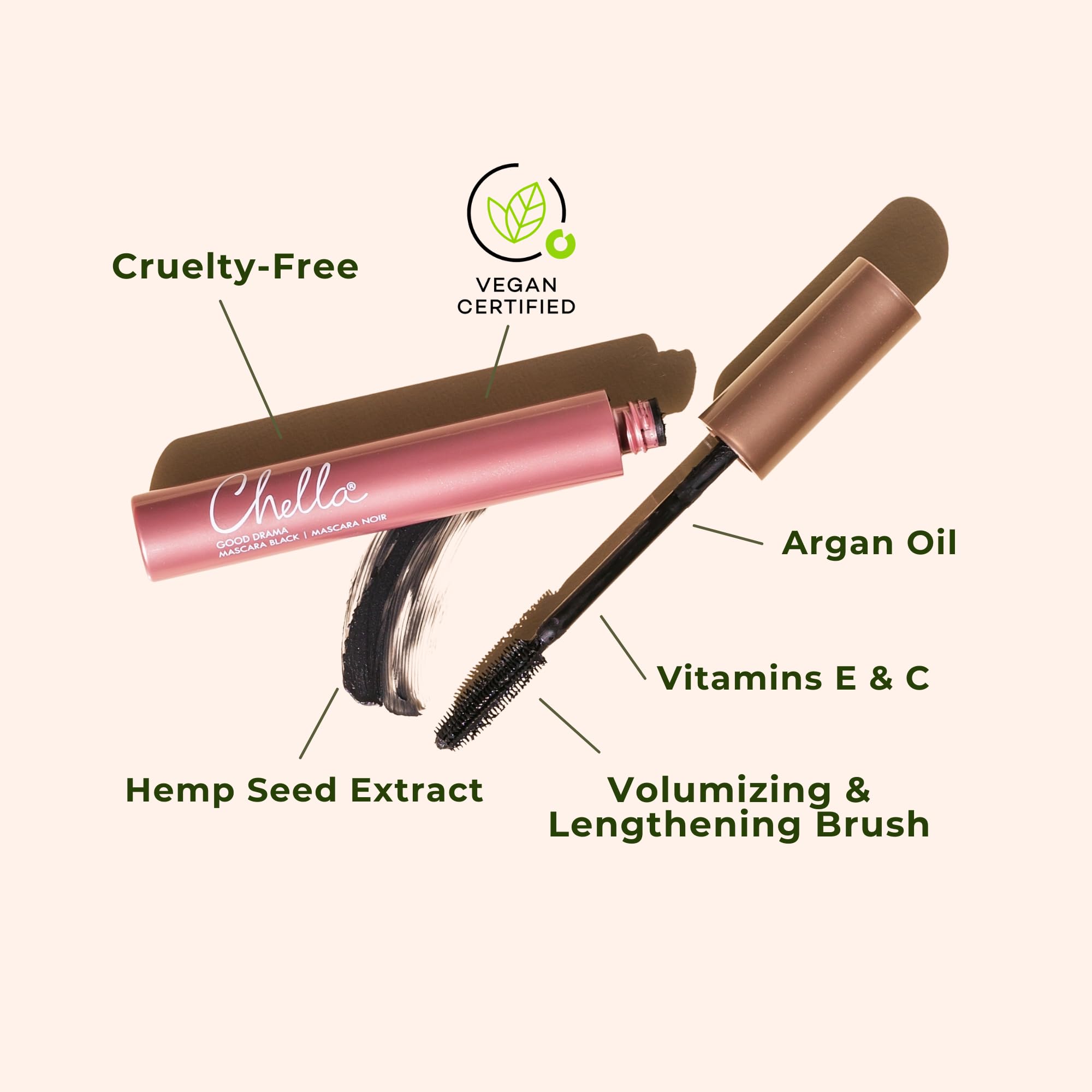 Chella Good Drama Vegan Mascara, 0.33 Fl. Oz (Black) - TrustMedUSA