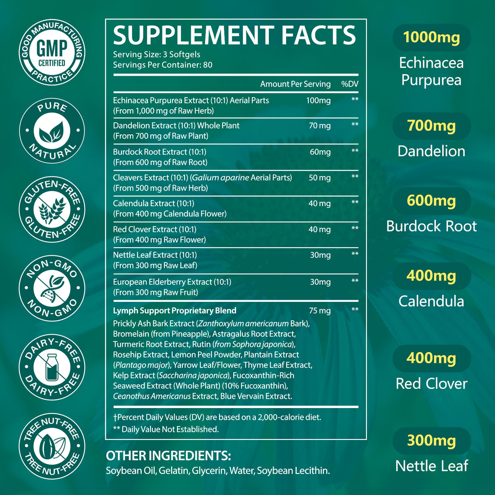 chenyayun Lymphatic Drainage Supplements, 240 Softfels, 21-in-1 Natural Herbal Blends with Echinacea, Dandelion, Burdock Root for Lymph System, Immune Support, Cleanse, Less Swelling/Bloating - TrustMedUSA